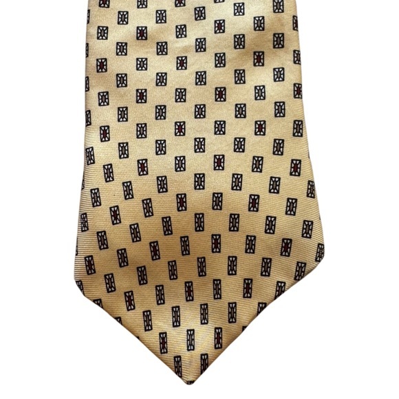Hardy Aimes Yellow and Black Silk Patterned Collegiate Men's Tie - Picture 1 of 7